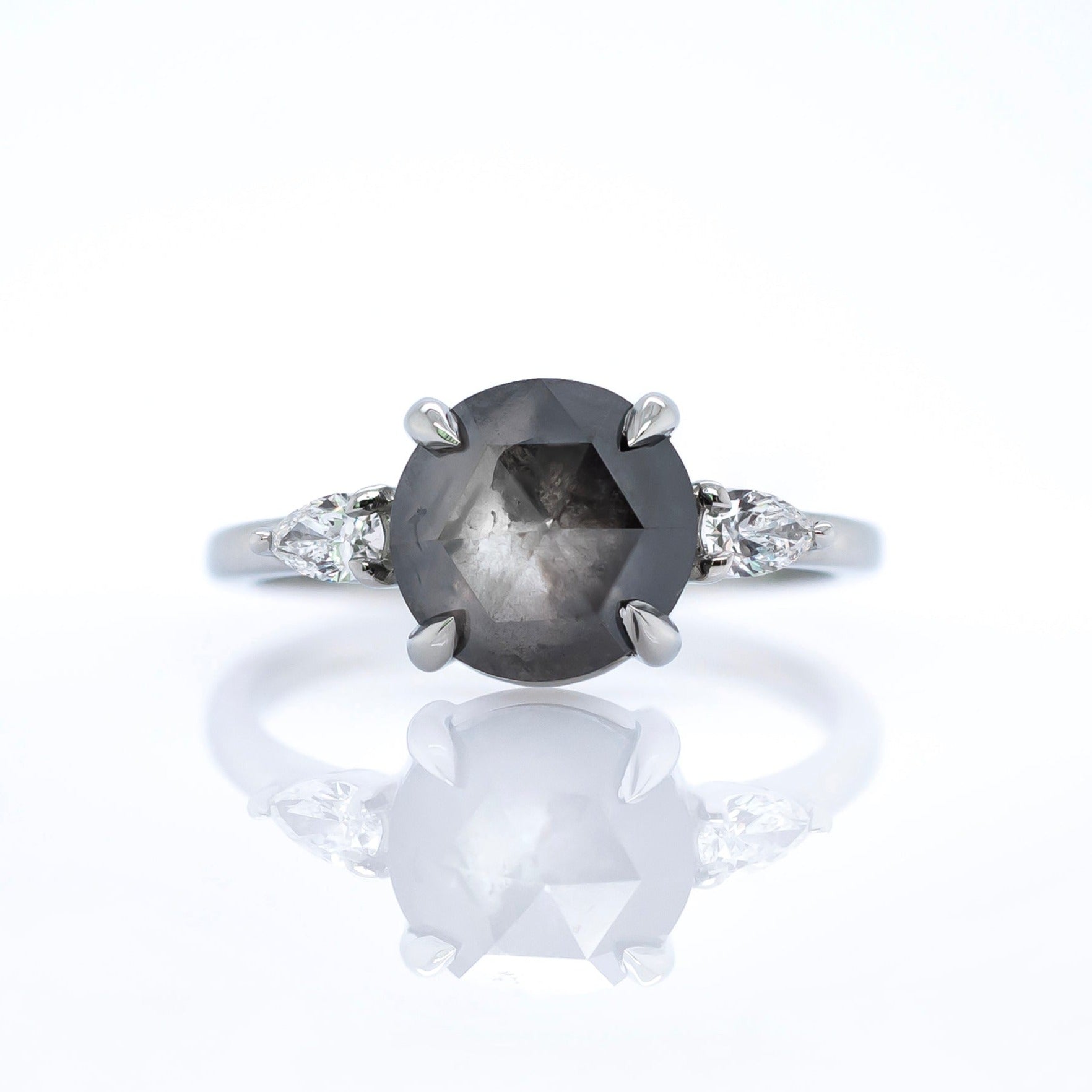 2.22ct Rose Cut Salt & Pepper Diamond Engagement Ring | Magpie Jewellery