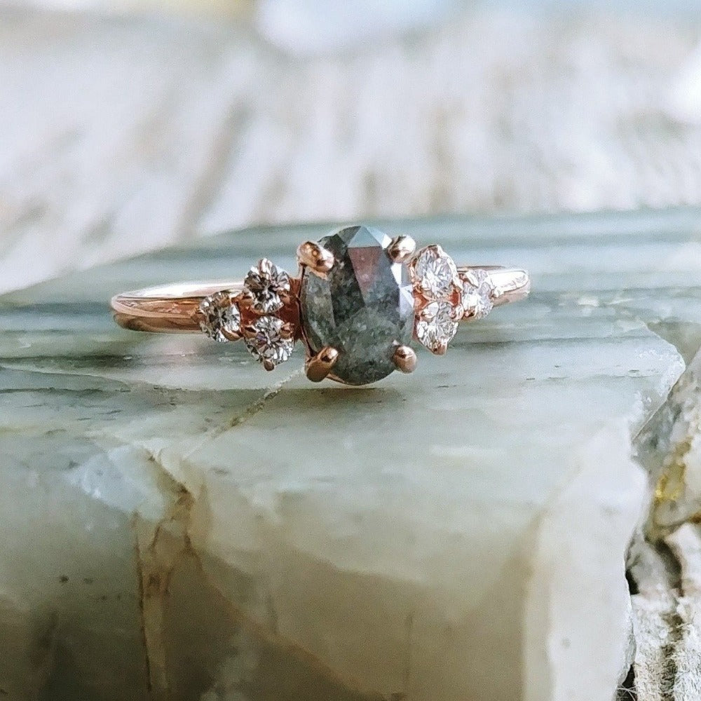 Rose Gold .95ct Oval Rose Cut Salt & Pepper Diamond RingRose Gold .95ct Oval Rose Cut Salt & Pepper Diamond Ring | Magpie Jewellery
