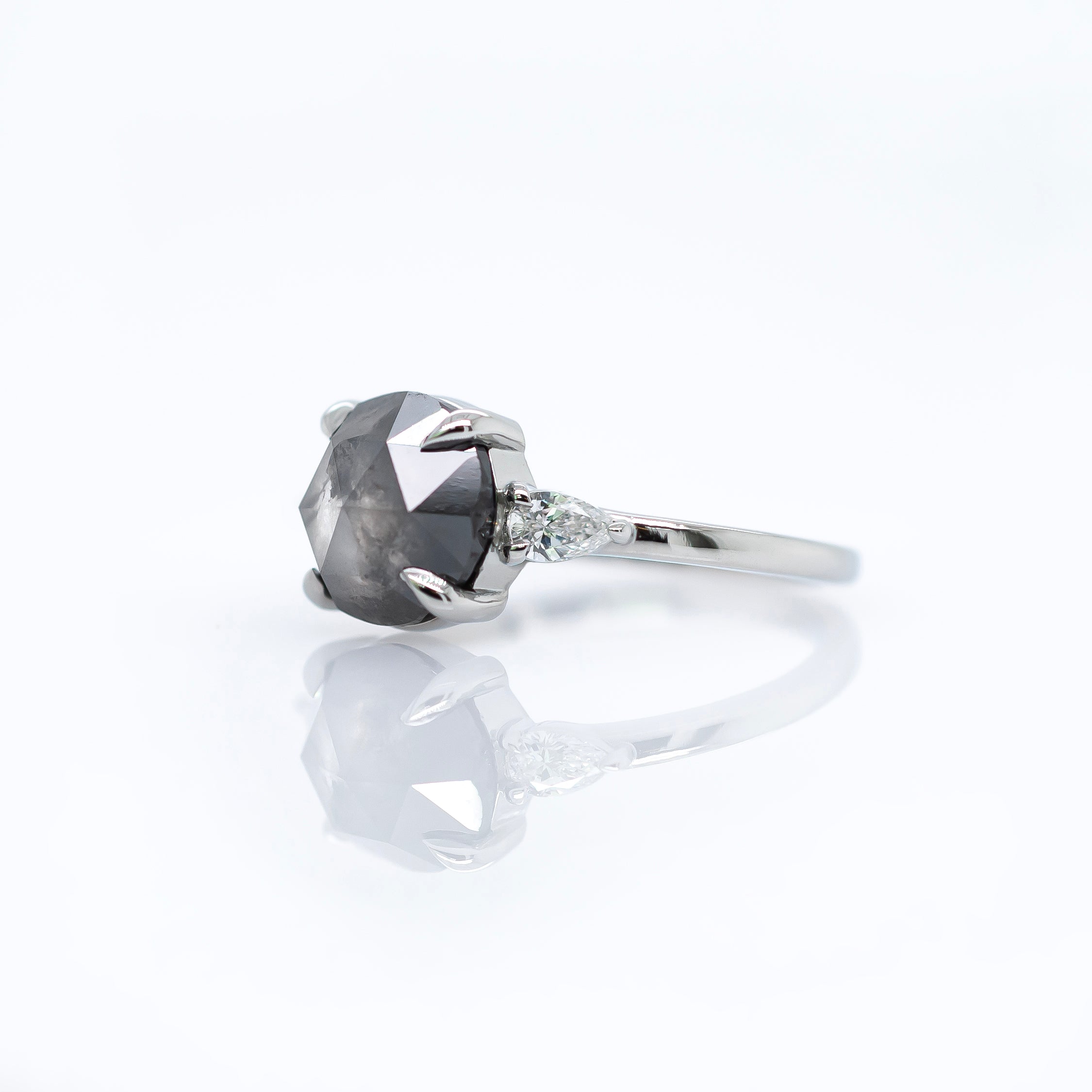 2.22ct Rose Cut Salt & Pepper Diamond Engagement Ring | Magpie Jewellery