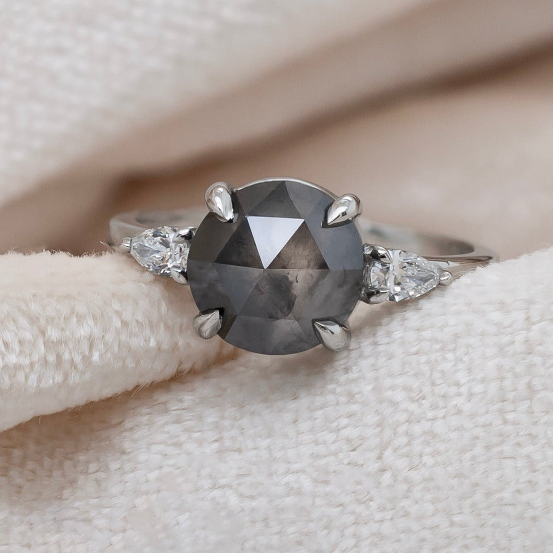 2.22ct Rose Cut Salt & Pepper Diamond Engagement Ring | Magpie Jewellery