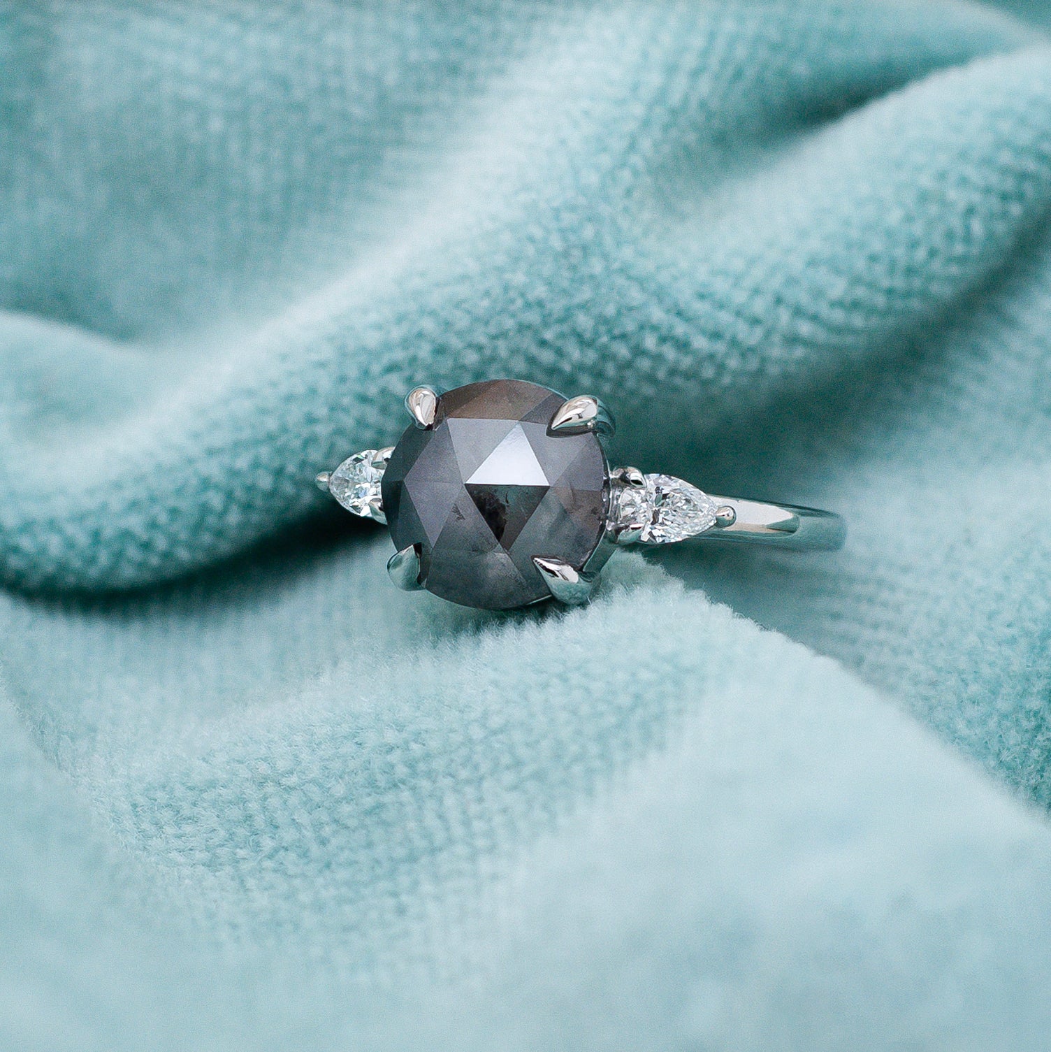 2.22ct Rose Cut Salt & Pepper Diamond Engagement Ring | Magpie Jewellery