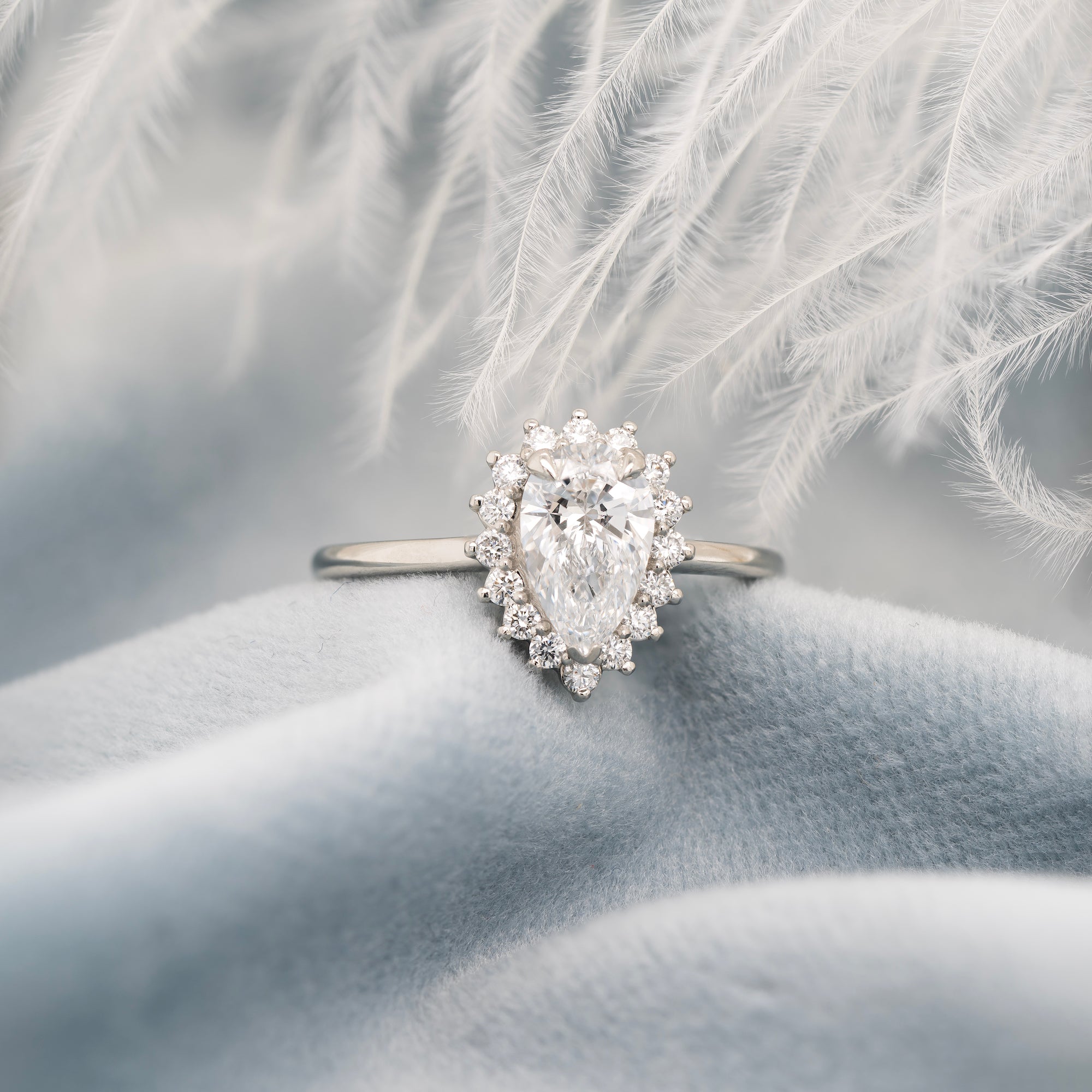 0.96ct Pear-Shaped Diamond Halo Engagement Ring | Magpie Jewellery