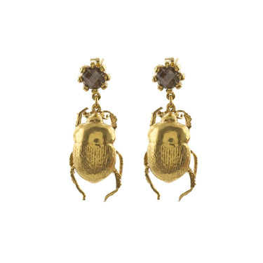 Dor Beetle & Smoky Quartz Drop Earrings - Magpie Jewellery