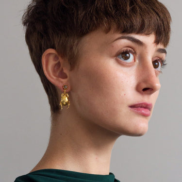 D'or Beetle & Smoky Quartz Drop Earrings - Magpie Jewellery