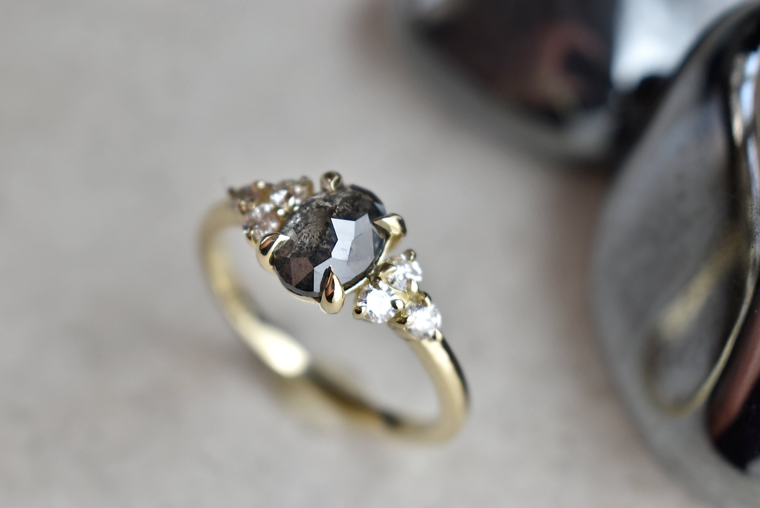 Rose Gold .95ct Oval Rose Cut Salt & Pepper Diamond Ring - Magpie Jewellery