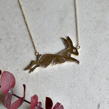 14ky Leaping Rabbit Necklace with Diamond Eye - Magpie Jewellery