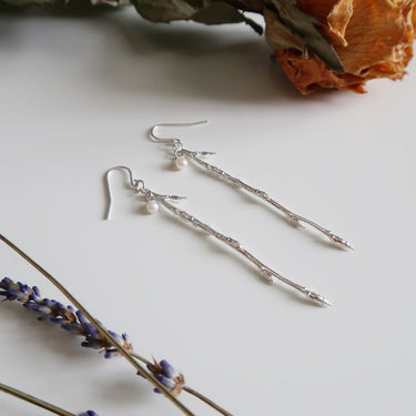 Dangling Branch Earrings with Pearl - Magpie Jewellery