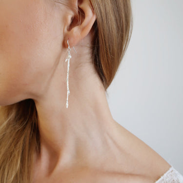 Dangling Branch Earrings with Pearl - Magpie Jewellery