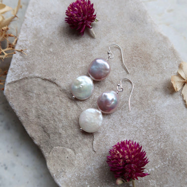 Pink and White Coin Pearl Earrings