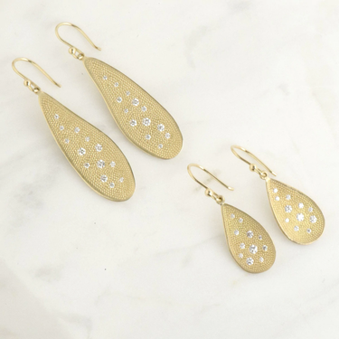 Stardust Diamond Organic Teardrop Hook Earrings - Magpie Jewellery