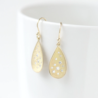 Stardust Diamond Organic Teardrop Hook Earrings - Magpie Jewellery