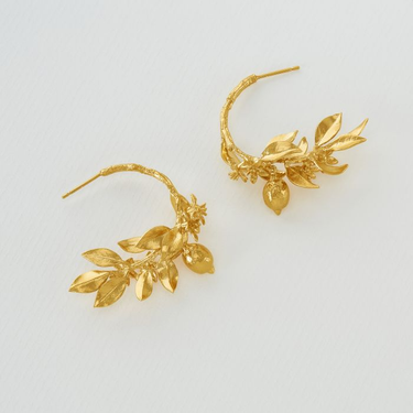 Lemon Blossom Branch Hoop Earrings with Hanging Lemons | Magpie Jewellery
