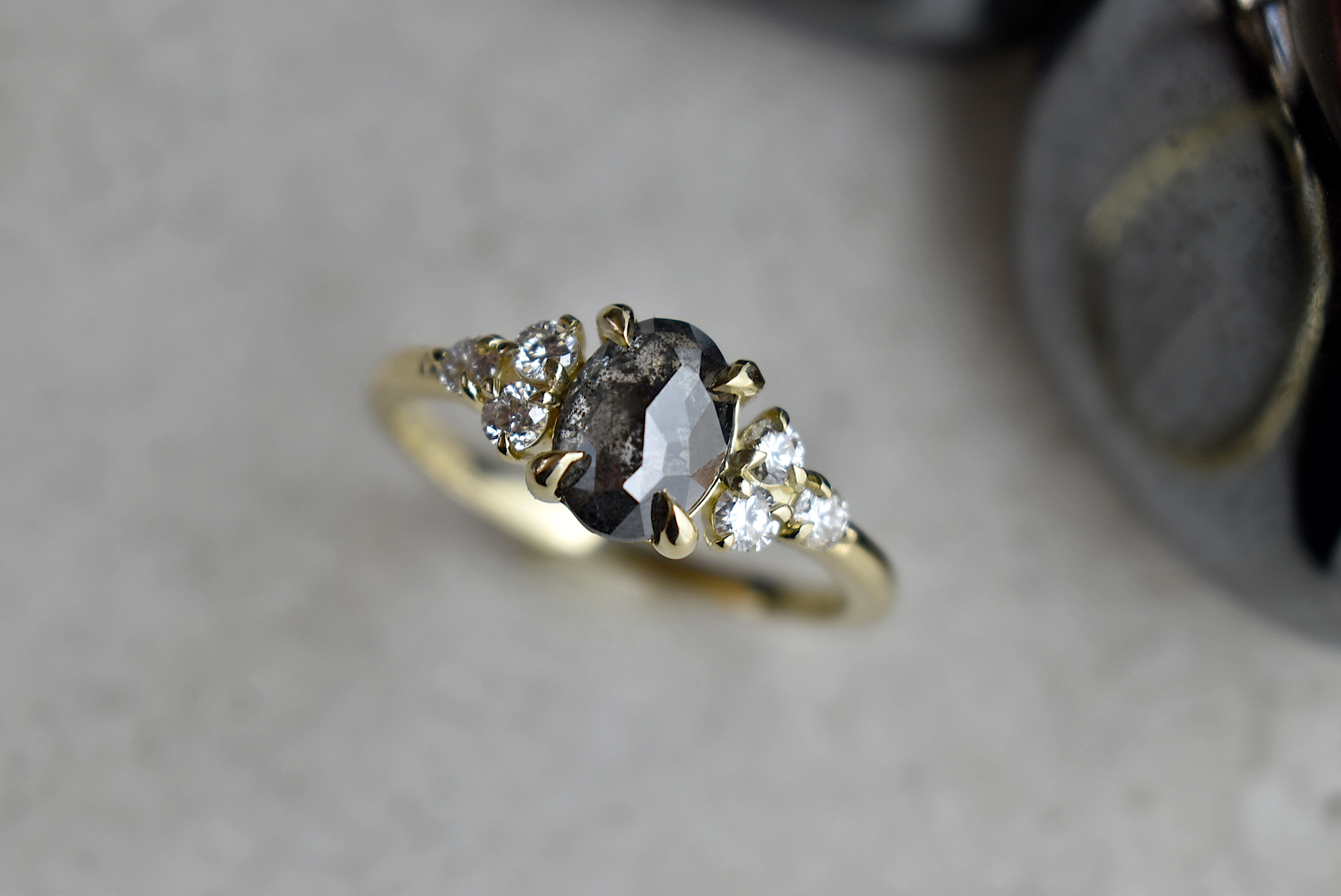 Rose Gold .95ct Oval Rose Cut Salt & Pepper Diamond Ring - Magpie Jewellery